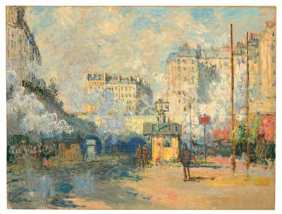 Ydre af Saint-Lazare station, sollyseffekt, 1877 af Claude Monet