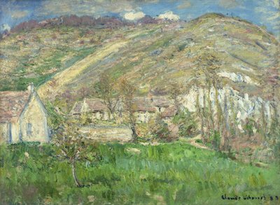 Hamlet i klipperne nær Giverny; Hameau de Falaises pres Giverny, 1885 af Claude Monet