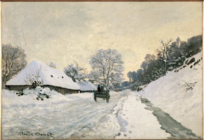 La charette, route sous la neige a Honfleur (olie på lærred) af Claude Monet