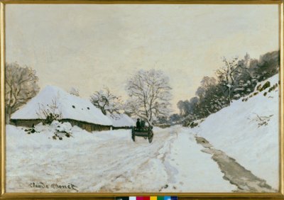 Vognen. Snedækket vej i Honfleur af Claude Monet