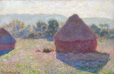 Les meules a midi (høstakke, middag) - Maleri af Claude Monet (1840-1926), olie på lærred, 65,6 x 100,6 cm af Claude Monet