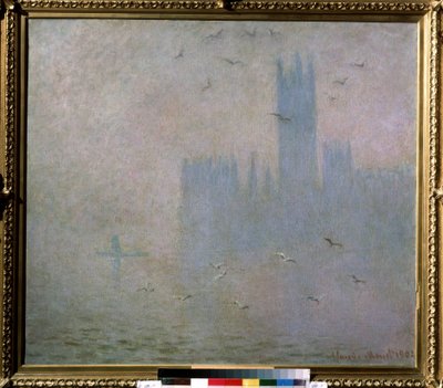 ""Måger, Themsen, Londons parlament"" (Måger. Themsen i London. The Houses of Parliament) Maleri af Claude Monet (1840-1926). 1903-1904 impressionisme. Størrelse 81 x 92 cm Moskva. Pushkin Museum of Fine Arts af Claude Monet