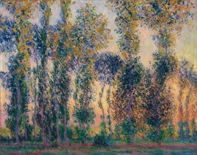 Popler i Giverny (Frankrig), solopgang. Maleri af Claude Monet (1840-1926), olie på lærred af Claude Monet