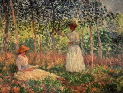 Suzanne læser og Blanche maler af Claude Monet