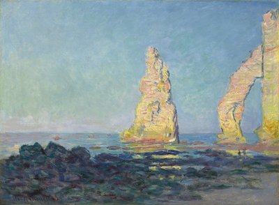 Nålen af Etretat, lavvande; Aiguille d"Etretat, maree basse, 1883 af Claude Monet