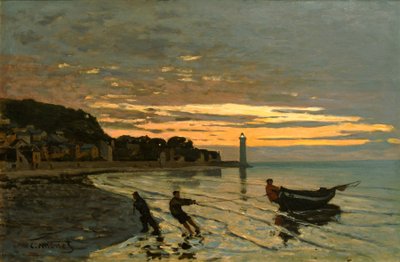 Bugsering af en båd, Honfleur af Claude Monet