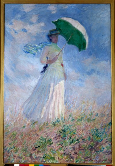 Kvinde med en parasol vendt mod højre af Claude Monet
