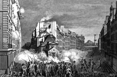Reveillon-optøjer i Faubourg Saint Antoine, ca. 1790 (stik) af Claude Niquet