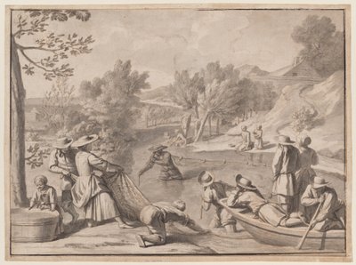 August: Fiskeri, ca. 1700 (blæk) af Claude Simpol
