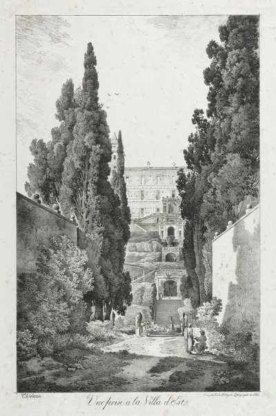 View at Villa dEste, Tivoli, 1817. af Claude Thienon
