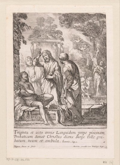 Helbredelse af manden ved poolen i Bethesda Miracula Domini Nostri Jesu Christi (serietitel) Mirakler af Kristus (serietitel) af Claude Vignon