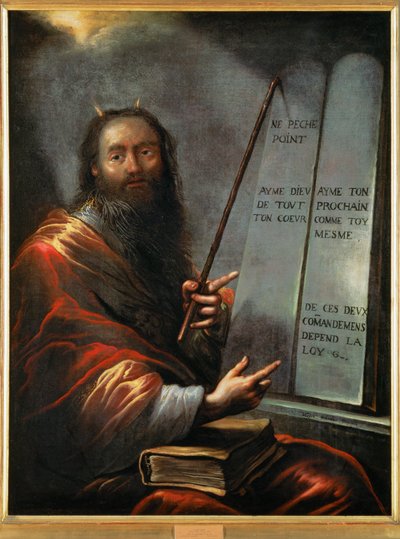 Moses med lovens tavler (maleri på lærred) af Claude Vignon