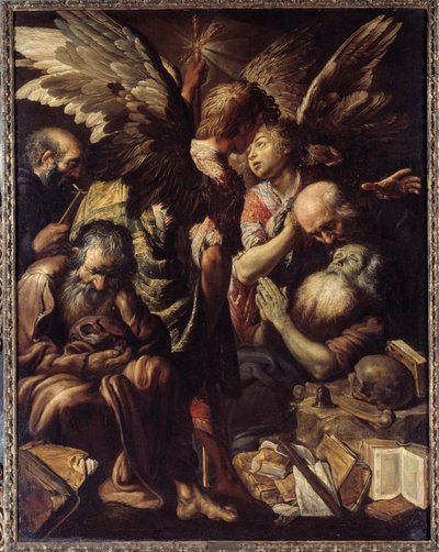 Sankt Antonius død (sankt Antonius den Store, 250/51-356) (eller Sankt Antonius Eremitten eller Sankt Antonius Abbe). Maleri (Vanite) af Claude Vignon (1593-1670) af Claude Vignon
