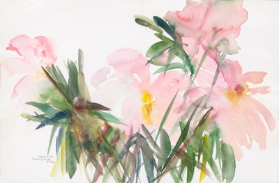 Peonies, 1987, (akvarel på papir) af Claudia Hutchins Puechavy