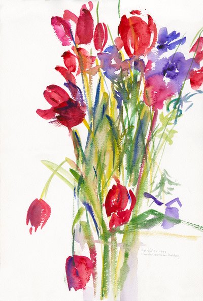 Tulipaner, 1999, (akvarel på papir) af Claudia Hutchins Puechavy