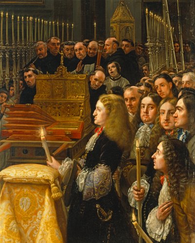 Tilbedelse af Sagrada Forma af Carlos II, konge af Spanien af Claudio Coello