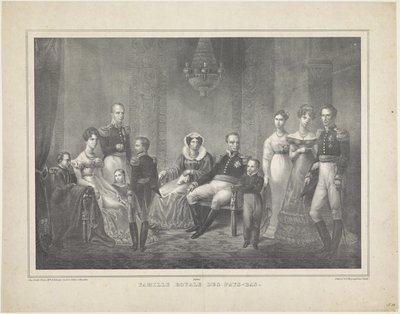 Familieportræt af William I Frederik, konge af Holland, Wilhelmina af Preussen, deres sønner med hustruer, deres datter og fire børnebørn af Claudio Linati