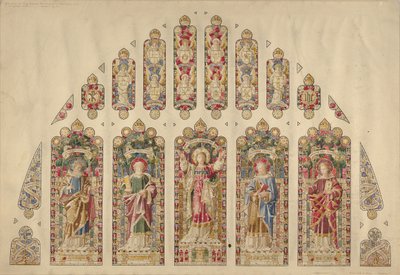 Design til et farvet glasvindue med flere ruder, Church of the Divine Paternity, New York, ca.1898. af Clayton and Bell