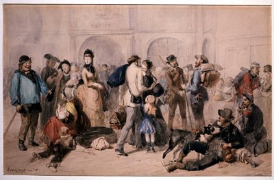 Folkemængde i lobbyen på Gare de Lyon af Andrieux af Clément Auguste Andrieux