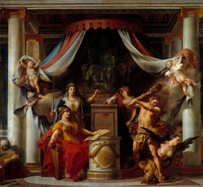 Allegori om revolutionen: i midten overrækker Minerve Hercules hemmeligheden, der afskaffer det gamle regimes laster Maleri af Clement Belle (1722-1806) 1794 Søn. 3,56x3,86 m af Clement Louis Marie Anne Belle
