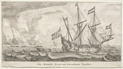 Forskellige skibe og udsigter over Amsterdam (Verscheÿde Schepen en Gesichten van Amstelredam), del II: The Black Bear, a Greenland Whaler af Clement de Jonghe