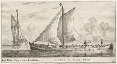Forskellige skibe og udsigter over Amsterdam (Verscheÿde Schepen en Gesichten van Amstelredam), del II: Et vandskib på vej til Soutketen. Et Brewer