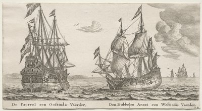 Forskellige skibe og udsigter over Amsterdam (Verscheÿde Schepen en Gesichten van Amstelredam), del II: Perlen og ostindiefareren, Den dobbelte ørn, en vestindiemand af Clement de Jonghe