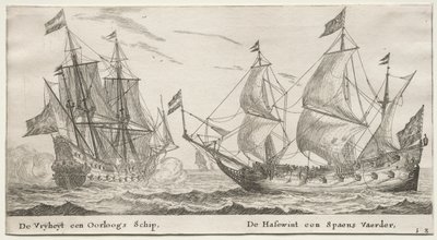 Forskellige skibe og udsigter over Amsterdam (Verscheÿde Schepen en Gesichten van Amstelredam), del II: Friheden, en krigsmand. Ulvehunden, et spansk fartøj af Clement de Jonghe