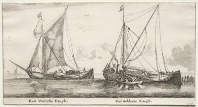 Forskellige skibe og udsigter over Amsterdam (Verscheÿde Schepen en Gesichten van Amstelredam), del II: En frisisk bilander. En Geldersche Bilander af Clement de Jonghe
