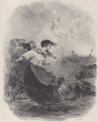 Kvinde ved havet med Madonnaen, der peger på et skib, ca. 1848-62. af Célestin Nanteuil