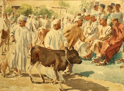 Kvægmarked, Nizwa, Oman (1), 2018 (akvarel) af Clive Wilson