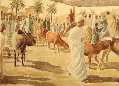 Kvægmarked, Nizwa, Oman (2), 2018 (akvarel) af Clive Wilson