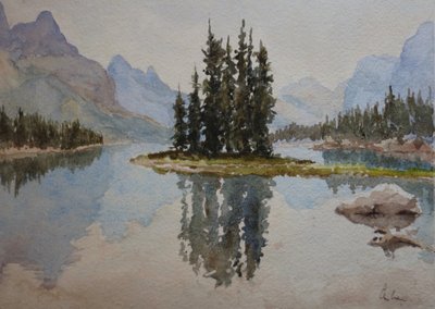 Spirit Island, Maligne Lake (1), 2016 (akvarel) af Clive Wilson