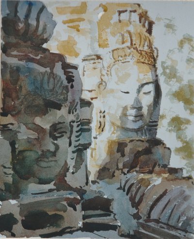 Bayon - kærlig venlighed, 2000 (akvarel) af Clive Wilson