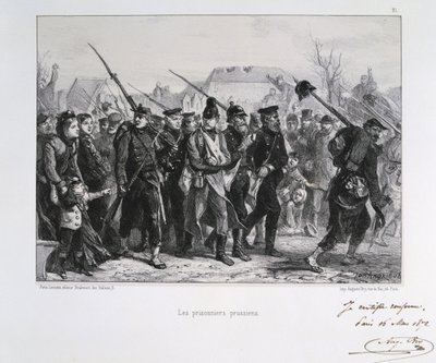 Fransk-preussisk krig 1870-1871: Preussiske krigsfanger. Fra en serie litografier af Clement August Andrieux om Gardes Nationales. af Clément Auguste Andrieux