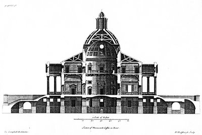Udsnit af Mereworth Castle i Kent, indgraveret af H. Hulsbergh, ca. 1722-24 af Colen Campbell