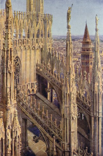 En fløj af Duomo og St. Gottardo-tårnet, Milano af Commendator Formilli