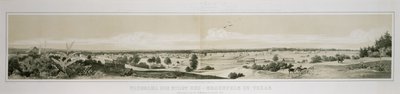 Panorama over byen New Braunfels, Texas taget fra den sydvestlige side i sommeren 1847 af Conrad Caspar (after) Rordorf