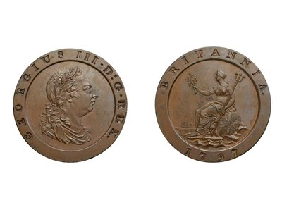 Cartwheel twopence, 1797 (bronze) af Conrad Heinrich Küchler