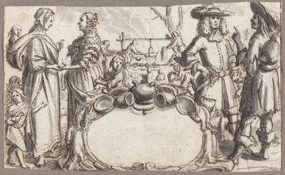 Allegory of Poverty and Wealth (pen og brunt blæk med grå lavering på lagenpapir) af Conrad Meyer