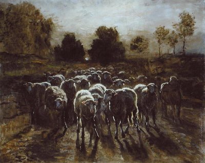 Flock of the Sheep, eller The Return of the Flock (olie på lærred) af Constant Emile Troyon