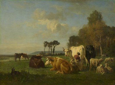 Kvæg og får i et landskab, c.1855 af Constant Emile Troyon