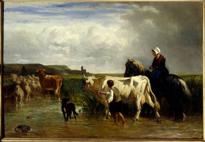 Le passage du gue Maleri af Constant Troyon (1810-1865) 1800-tallet søn. 1,15x1,65 m Paris, Musée du Louvre. af Constant Emile Troyon
