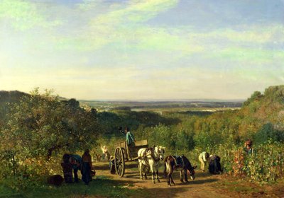 Udsigt fra bakketoppene i Suresnes eller, Druehøsten ved Suresnes af Constant Emile Troyon