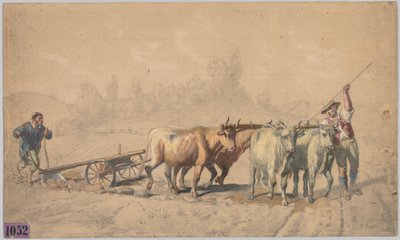 Fire okser trækker en plov, 1853. af Constant Troyon