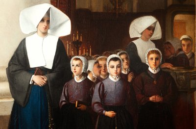 Maleri. Signeret og dateret: Constant Meunier 1864. De forældreløse børn. Olie på lærred. Detalje. af Constantin Emile Meunier