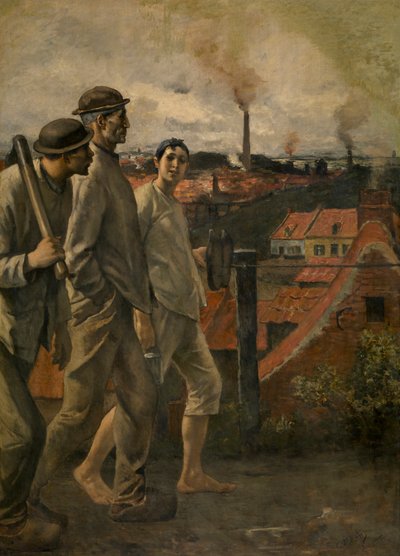 Retur fra minen (olie på lærred) af Constantin Emile Meunier