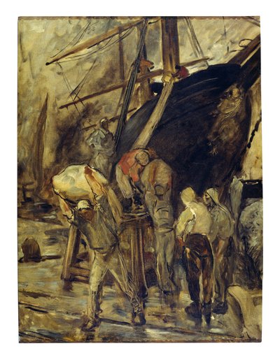 Lossning af skibet (olie på lærred) af Constantin Emile Meunier