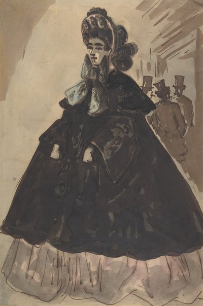 A Lady in a Bonnet and Coat, 1800-tallet. af Constantin Guys
