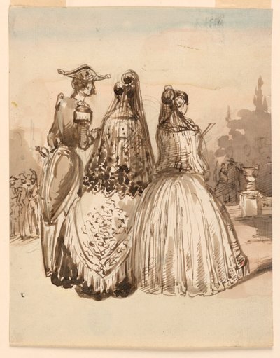 A Street Scene in Madrid, fra serien "Sketches in Madrid" af Constantin Guys